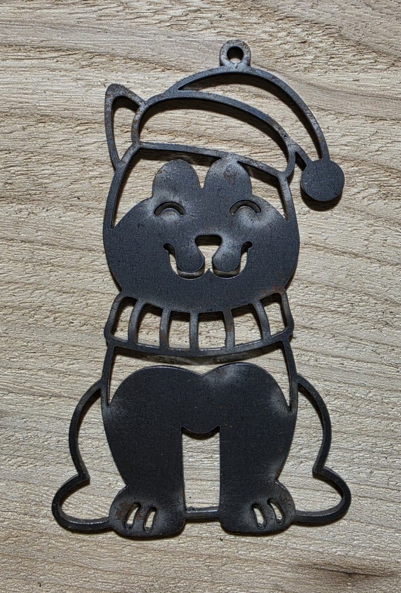 Puppy in Santa Hat Metal Christmas Ornament